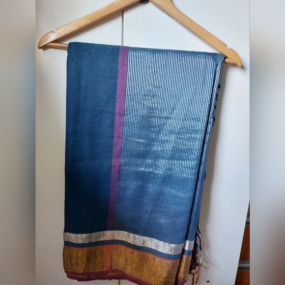 Designer indigo linen cotton saree from Abraham& Thakore - Picture 2 of 4